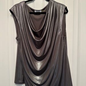 Calvin Klein Metallic Draped Cowl Neck Sleeveless Top – Size 1X